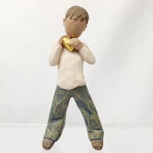 Willow Tree Heart of Gold Sculpted Boy in Jeans Brown Hair W/ Golden Heart 5.5"
